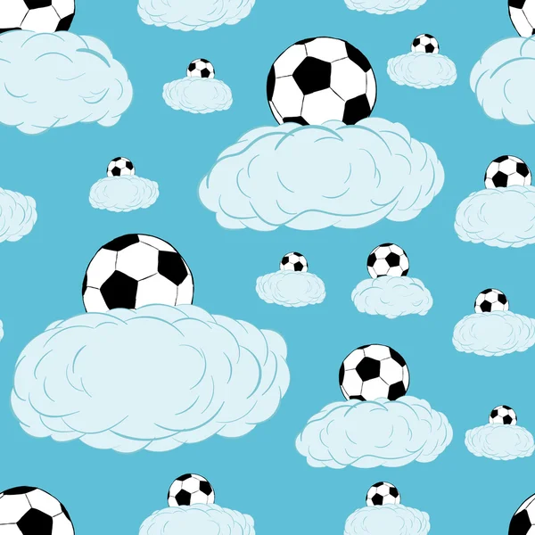 Seamless soccerballs on clouds — Stock Vector