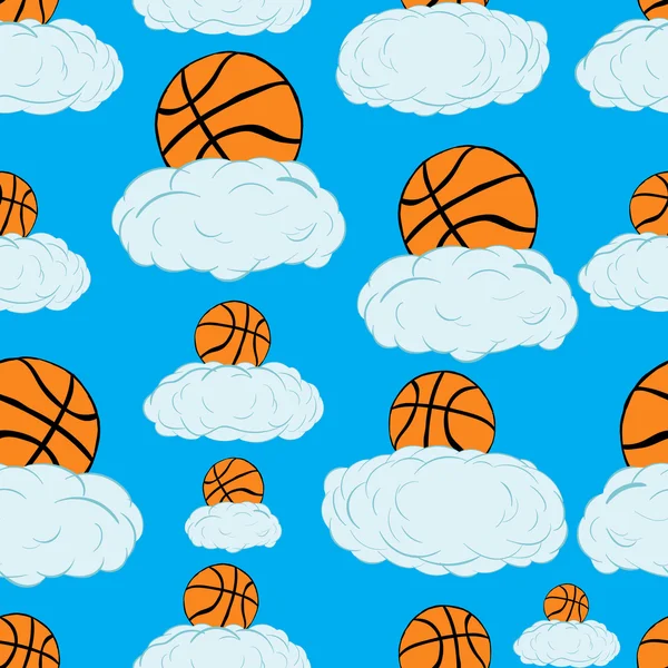 Άνευ ραφής μπάλες του μπάσκετ στα σύννεφα — Διανυσματικό Αρχείο
