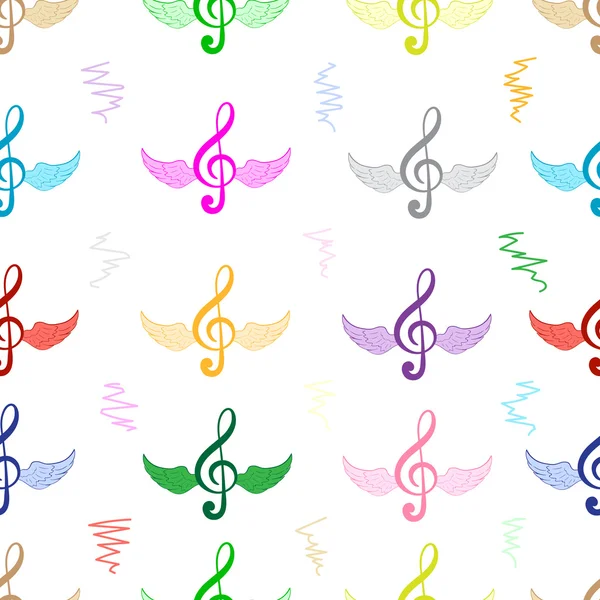 Naadloze kleur gevleugelde treble clefs — Stockvector