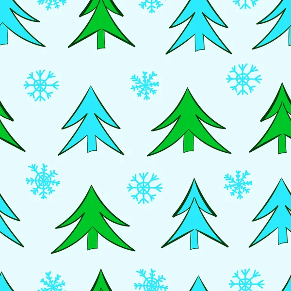 Seamless fir-trees and snowflakes — Stock Vector