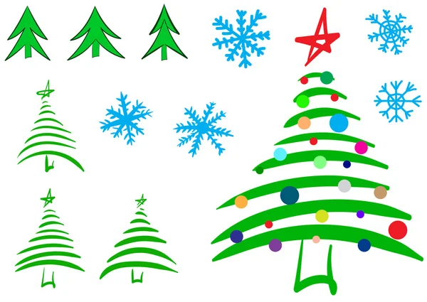 Clipart d'un sapin et flocon de neige — Image vectorielle