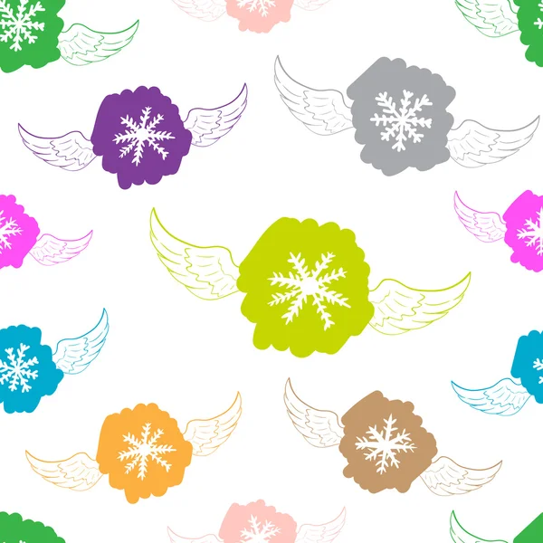 Seamless winged snowflakes white — Stock Vector