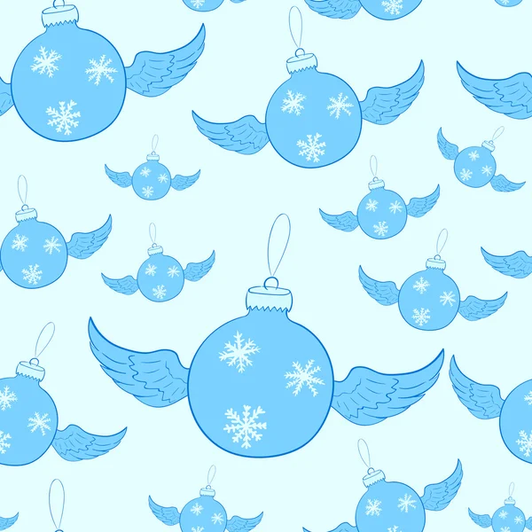 Seamless winged blue Christmas balls — Stock Vector
