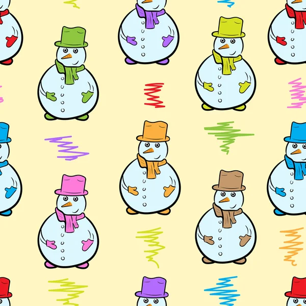 Muñecos de nieve de color sin costuras — Vector de stock