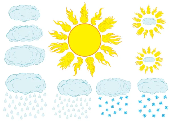 Clipart mit Sonne und Wolken — Stockvektor