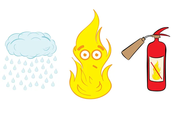 Pluie d'incendie et extincteur — Image vectorielle