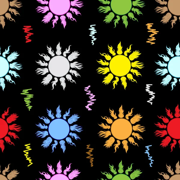 Color inconsútil sol en el negro — Vector de stock