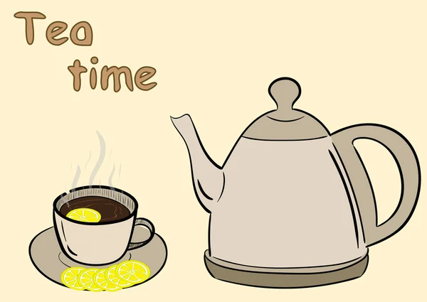 Hora del té con un limón — Vector de stock