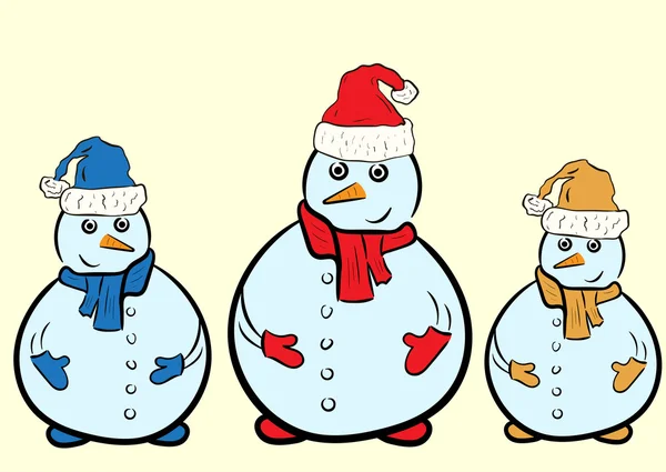 Sneeuwmannen in Kerstmis caps — Stockvector