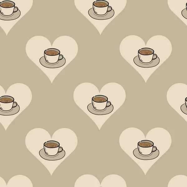 Café sin costuras en el corazón — Vector de stock