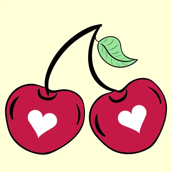 两个樱桃与心 — 图库矢量图片