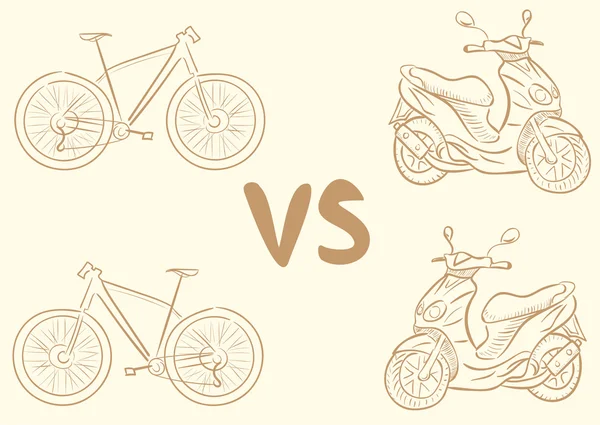 Bicicleta vs scooter — Vetor de Stock