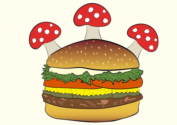 Hamburger s fly žampionů — Stockový vektor