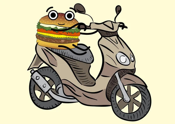 Burger na skútru — Stockový vektor