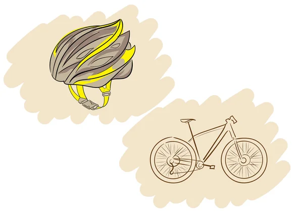 Casco y bicicleta — Vector de stock