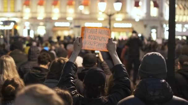 European people with banners signs on demonstration against political oppression — Stock Video