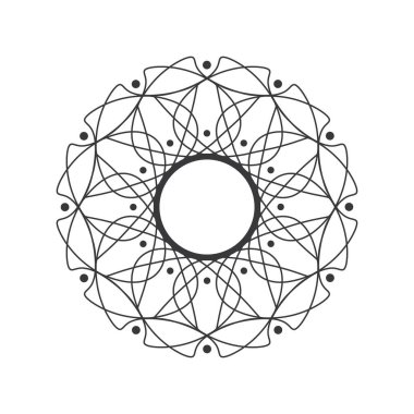 Soyut çiçek desenli tasarım için dekoratif yuvarlak çerçeve. Siyah-beyaz daire çerçeve. Baskı kartları, davetiyeler, kitaplar, tekstil, gravür, ahşap mobilya, sahtecilik için şablon. Vektör.