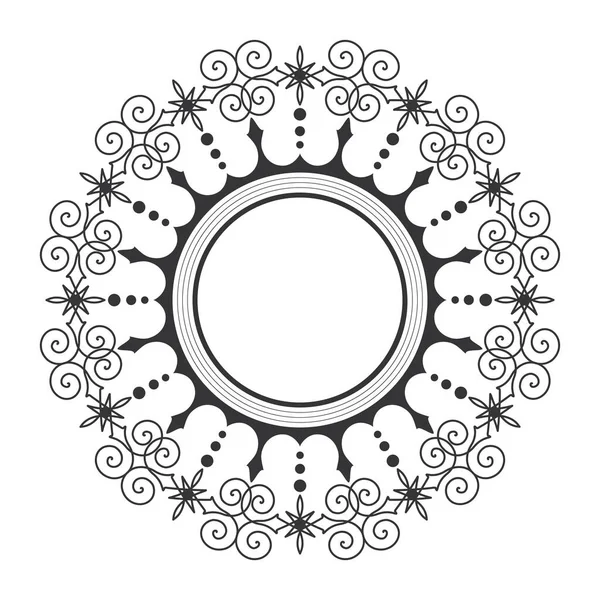 Decorative Frame Design Abstract Floral Pattern Black White Circle Frame — Stock Vector