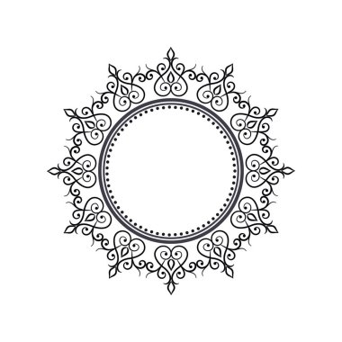 Dekoratif yuvarlak çerçeve çiçek süsleme ile tasarımı için. Bir şablon baskı kartpostallar, davetiyeler, kitaplar, tekstil, gravür, ahşap mobilyalar, sıcak dövme. Vektör.