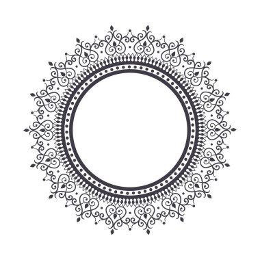 Dekoratif yuvarlak çerçeve çiçek süsleme ile tasarımı için. Bir şablon baskı kartpostallar, davetiyeler, kitaplar, tekstil, gravür, ahşap mobilyalar, sıcak dövme. Vektör.