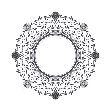 Dekoratif yuvarlak çerçeve çiçek süsleme ile tasarımı için. Bir şablon baskı kartpostallar, davetiyeler, kitaplar, tekstil, gravür, ahşap mobilyalar, sıcak dövme. Vektör.