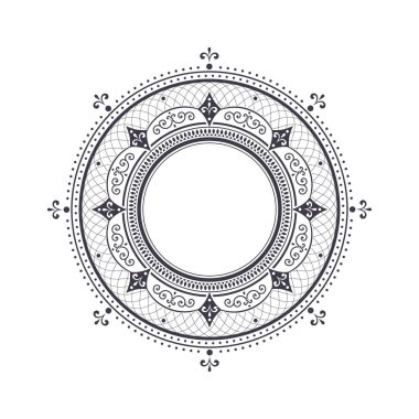 Dekoratif yuvarlak çerçeve çiçek süsleme ile tasarımı için. Bir şablon baskı kartpostallar, davetiyeler, kitaplar, tekstil, gravür, ahşap mobilyalar, sıcak dövme. Vektör.