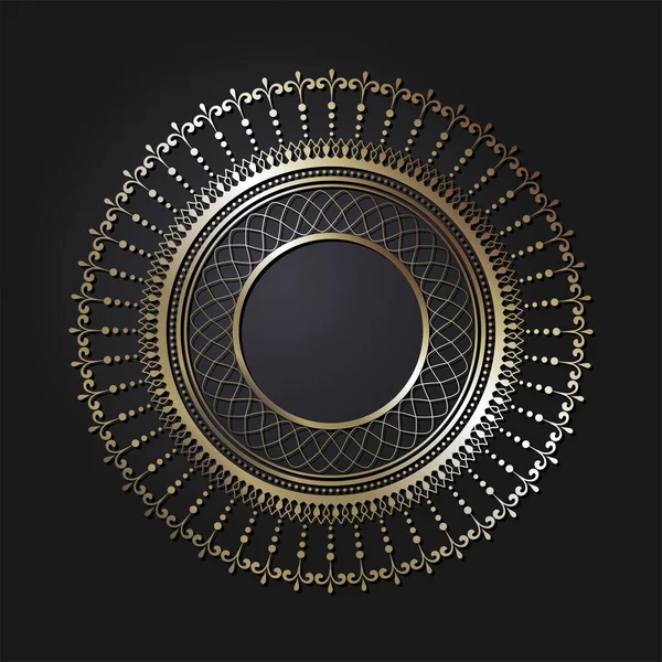 Decoratieve Opengewerkte Ronde Lijst Met Goud Abstract Patroon Zwarte Achtergrond — Stockvector