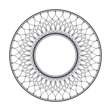 Tasarım için soyut bir süsleme ile dekoratif yuvarlak çerçeve. Çember çerçeve. Kağıt, davetiye, kitap, tekstil, gravür, sahtecilik için zarif bir unsur. Vektör.