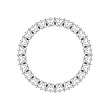 Tasarım için soyut bir süsleme ile dekoratif yuvarlak çerçeve. Çember çerçeve. Kağıt, davetiye, kitap, tekstil, gravür, sahtecilik için zarif bir unsur. Vektör.