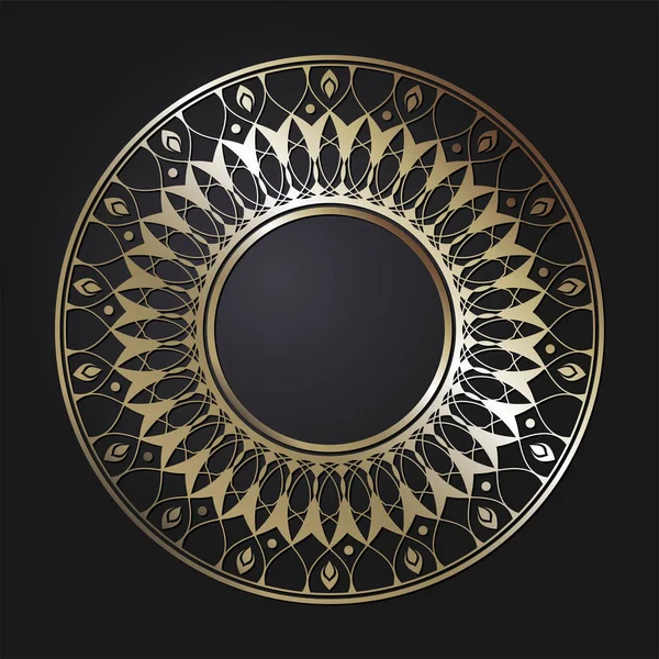 Διακοσμητικό Ανοιχτό Στρογγυλό Πλαίσιο Χρυσό Αφηρημένο Σχέδιο Μαύρο Φόντο Κυκλικό — Διανυσματικό Αρχείο
