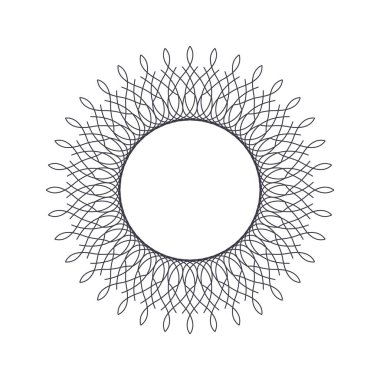 Tasarım için soyut bir süsleme ile dekoratif yuvarlak çerçeve. Çember çerçeve. Kağıt, davetiye, kitap, tekstil, gravür, sahtecilik için zarif bir unsur. Vektör.