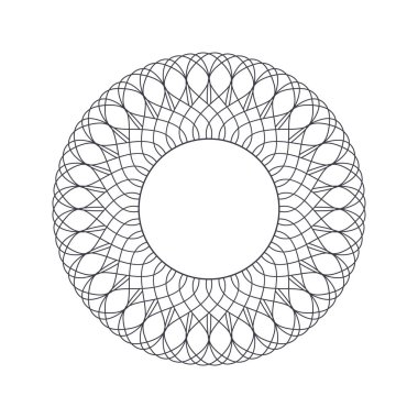 Tasarım için soyut bir süsleme ile dekoratif yuvarlak çerçeve. Çember çerçeve. Kağıt, davetiye, kitap, tekstil, gravür, sahtecilik için zarif bir unsur. Vektör.