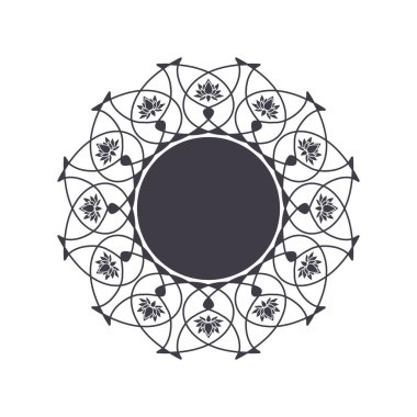 Soyut çiçek süsüsüyle dekoratif yuvarlak çerçeve. Dairesel çerçeve. Tasarım için zarif bir unsur. Vektör.