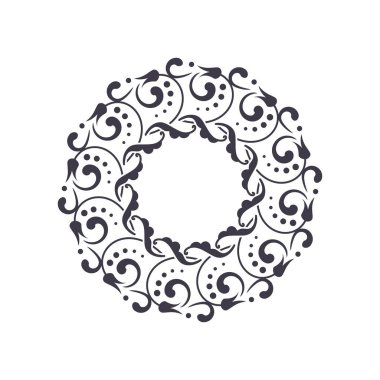 Soyut çiçek süsüsüyle dekoratif yuvarlak çerçeve. Dairesel çerçeve. Tasarım için zarif bir unsur. Vektör.