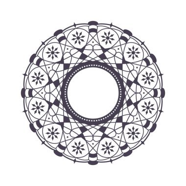 Soyut çiçek süsüsüyle dekoratif yuvarlak çerçeve. Dairesel çerçeve. Tasarım için zarif bir unsur. Vektör.