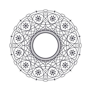 Soyut çiçek süsüsüyle dekoratif yuvarlak çerçeve. Dairesel çerçeve. Tasarım için zarif bir unsur. Vektör.