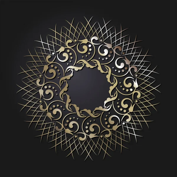 Декоративная Открытая Круглая Рамка Золотым Абстрактным Узором Черном Фоне Круглое — стоковый вектор