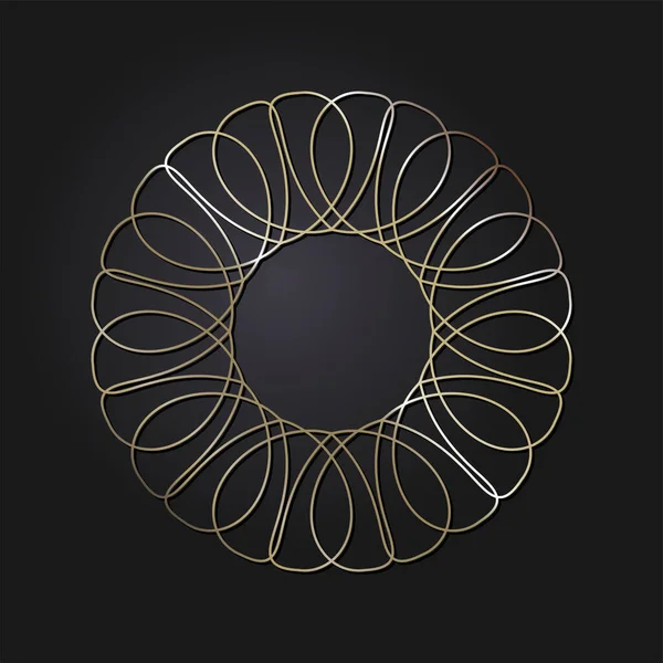 Cadru Rotund Decorativ Deschis Model Abstract Aur Fundal Negru Ornament — Vector de stoc