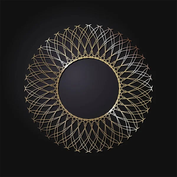 装饰开放圆形框架与黄金抽象图案的黑色背景 圆形装饰品 一个优雅的设计元素 — 图库矢量图片