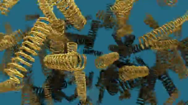 Летающие пружины золотого цвета на голубом — стоковое видео