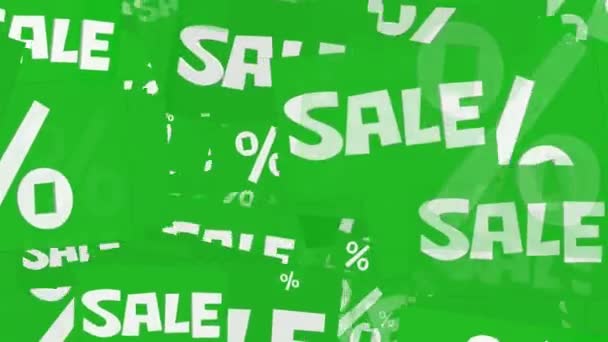 Venda de mensagens e percentagens em branco sobre verde — Vídeo de Stock