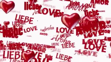 Çeşitli dillerde yazıtlar aşık kalpler kırmızı beyaz