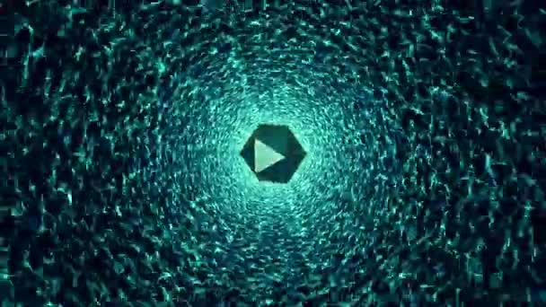 Túnel abstrato em azul com peça multifacetada voadora — Vídeo de Stock