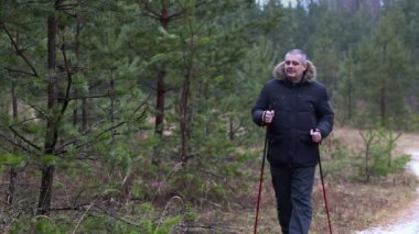 Uzun yürüyüşe çıkan kimse çam yakınındaki yolda