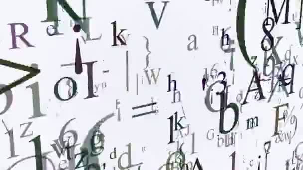 Переменные буквы и символы на белом — стоковое видео