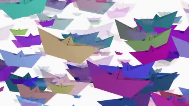 Bateaux en papier de différentes couleurs sur blanc — Video