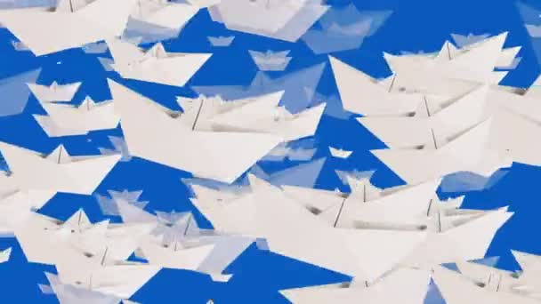 Bateaux en papier blanc sur couleur bleue — Video