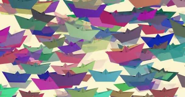 Бумажные лодки различных цветов на белом — стоковое видео