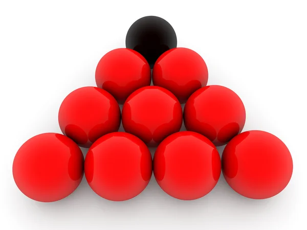 Piros és fekete golyók-piramis, fehér — Stock Fotó
