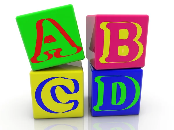 Speelgoed kubussen met inscriptie A, B, C, D — Stockfoto